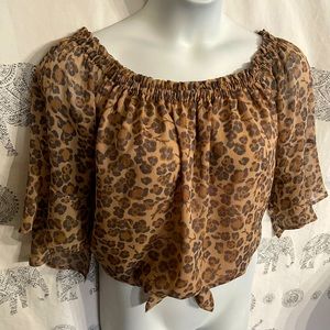 Ladies Large Express sheer billowy cheetah print blouse great condition